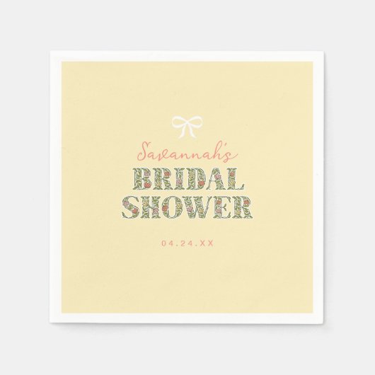 イエローガーデン フローラル ブライダルシャワー スタンダードカクテルナプキン (正面)