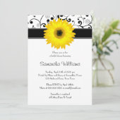 イエローガーベラデイジーブラックスクロールブライダルシャワー 招待状 (スタンド正面)