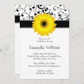 イエローガーベラデイジーブラックスクロールブライダルシャワー 招待状 (正面/裏面)