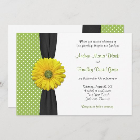 イエローガーベラデイジー水玉模様結婚式招待状 招待状 (正面/裏面)