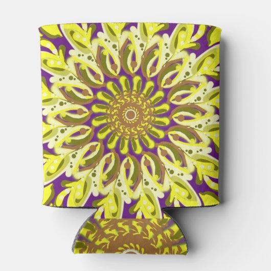 イエローキクラフラワーパープル抽象芸術 缶クーラー (裏面)