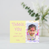 イエローキッズフォトガール誕生日ありがとうポストカード ポストカード (スタンド正面)