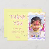 イエローキッズフォトガール誕生日ありがとうポストカード ポストカード (正面/裏面)