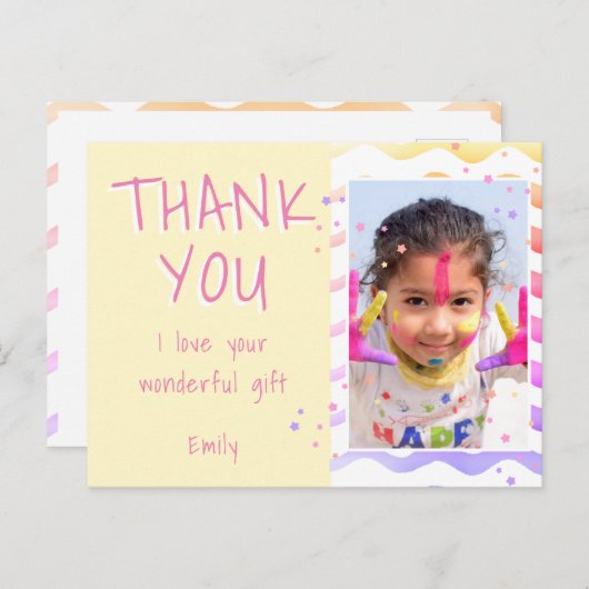 イエローキッズフォトガール誕生日ありがとう ポストカード (正面/裏面)