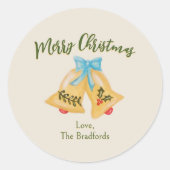 イエローキッチクリスマスベル伝統的ヴィンテージ ラウンドシール (正面)