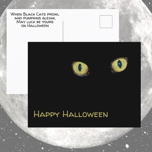イエローキャットの目 ハッピーハロウィン 写真 ブラック ポストカード