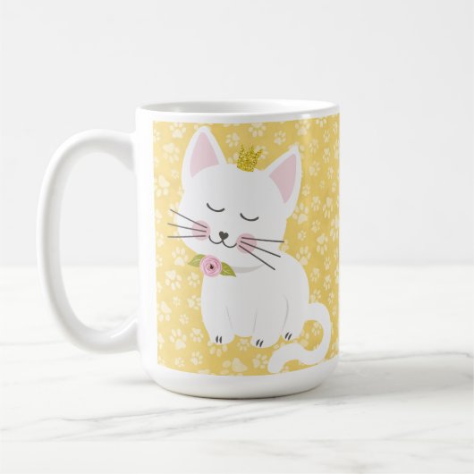 イエローキャットポープリントの色合い コーヒーマグカップ (左)