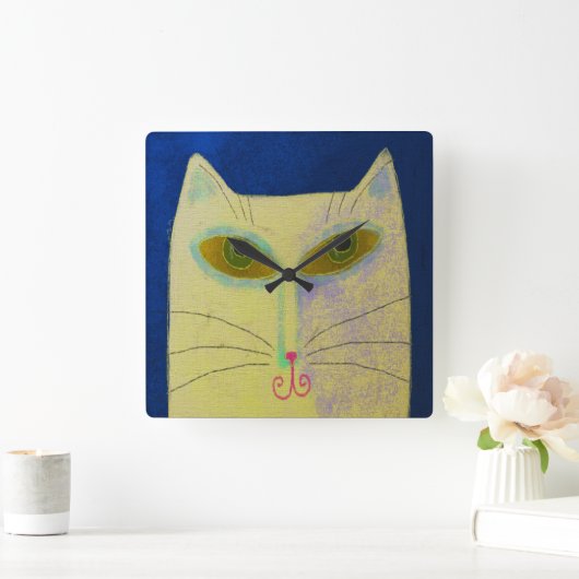 イエローキャット抽象芸術アートラウンドクロック スクエア壁時計 (ホーム)