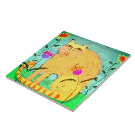 イエローキャット・イン・ザ・ガーデン絵画抽象芸術 タイル (側面)