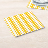 イエローキャンディストライプー スクエアペーパーコースター (アングル)