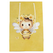 イエローキュートビー花模様ベビーシャワー ミディアムペーパーバッグ (裏面)