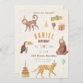 イエローキュート図解入りの、写真付きのチルドレン誕生日 招待状 (正面/裏面)