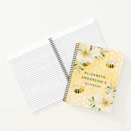 イエローキュート（昆虫）マルハナバチ熱帯花模様 ノートブック (内部)