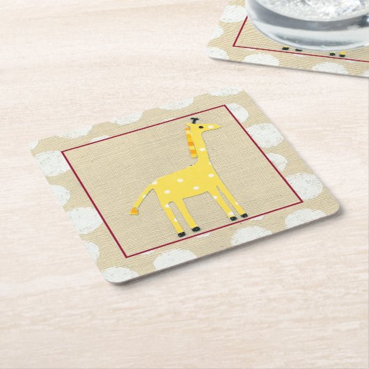 イエローキリンと白水玉模様 スクエアペーパーコースター (アングル)