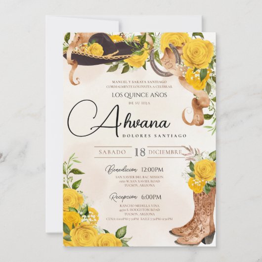 イエローキンセアニェラバラヴィンテージシャーロウェスタン 招待状 (正面)