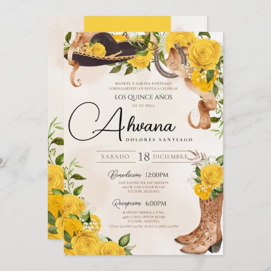 イエローキンセアニェラバラヴィンテージシャーロウェスタン 招待状 (正面/裏面)