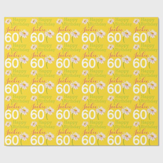 イエローギフトラップというデイジーの60歳の誕生日の花 ラッピングペーパー (フラット)