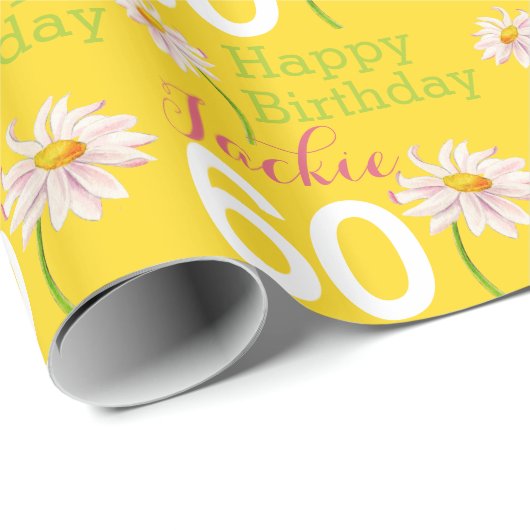 イエローギフトラップというデイジーの60歳の誕生日の花 ラッピングペーパー (ロールコーナー)