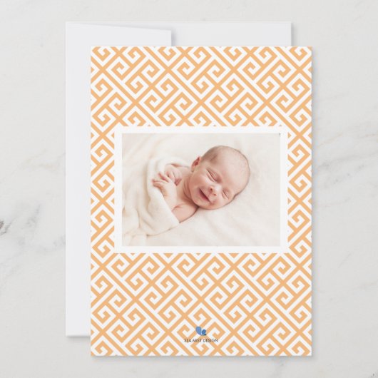 イエローギリシャ鍵ベビー誕生発表写真 案内状 (裏面)