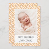イエローギリシャ鍵ベビー誕生発表写真 案内状 (正面/裏面)