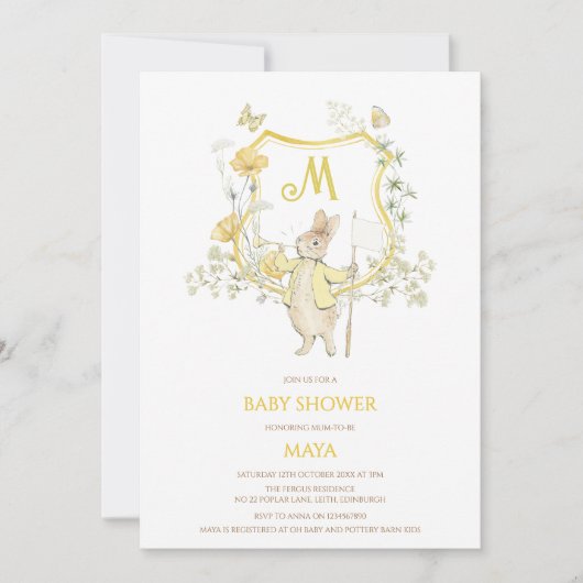 イエローギンガムピーターザラビットモノグラムベビーショー 招待状 (正面)