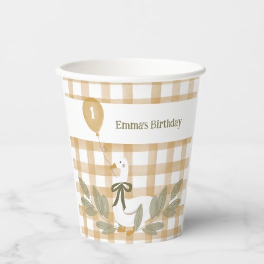 イエローギンガムファームガチョウ間抜けバルーン 紙コップ (正面)
