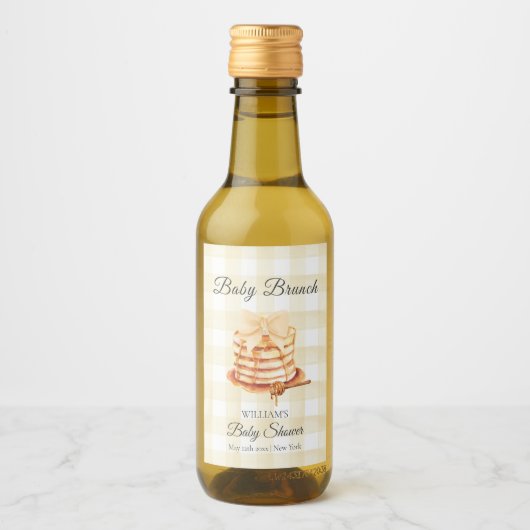 イエローギンガムボウパンケーキブランチ赤ちゃんシャワー ワインラベル (正面)