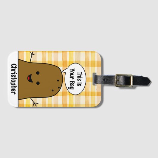 イエローギンガム、ブラウンポテト、あなたのバッグ、カスタム ラゲッジタグ (正面横)