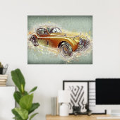 イエロークラシックスポーツカータイムレス自動車芸術 ポスター (ホームオフィス)