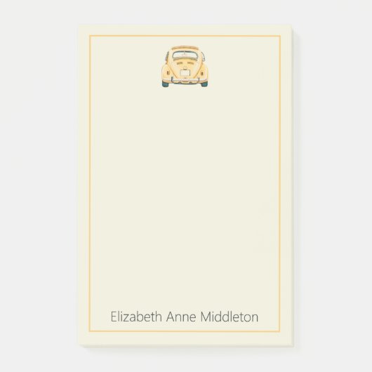 イエロークラシックヴィンテージ乳母車バグカーパーソナライズされた ポストイット (正面)