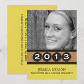 イエロークラシック 鍵型 卒業おめでとう 招待状 (正面/裏面)