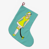 イエロークリスマスキャットガール ラージクリスマスストッキング (正面 (吊り時))