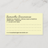 イエロークリーニング清掃の清掃のメイドハウスキーピング 名刺 (裏面)