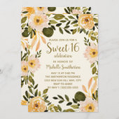 イエロークリームフローラグリーンリースウィート16 招待状 (正面/裏面)