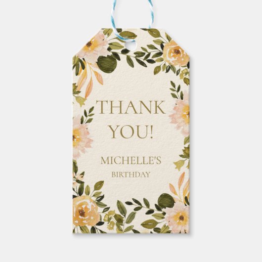 イエロークリームフローラグリーン誕生日サンキュー ギフトタグ (正面)