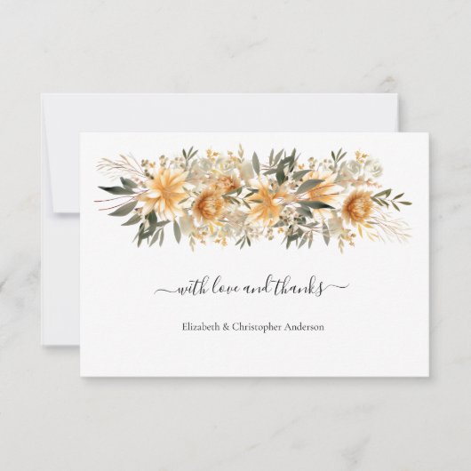 イエロークリームベージュフローラボタニカルボ結婚ーホズ サンキューカード (正面)