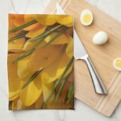 イエロークロスカフラバス – ゴールデンイエローフラワーズドア キッチンタオル (四つ折り)