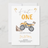 イエロークワッドバイクファストワン誕生日招待状 招待状 (正面)