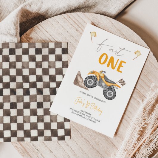 イエロークワッドバイクファストワン誕生日招待状 招待状