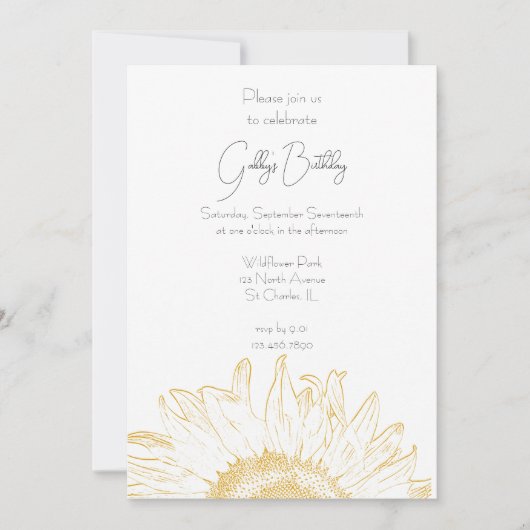 イエローグラフィックひまわり誕生日パーティー 招待状 (正面)