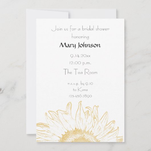 イエローグラフィックサンフラワーブライダルシャワー 招待状 (正面)