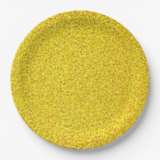 イエローグリッター金ゴールドスパークルウェディング誕生日 ペーパープレート (正面)