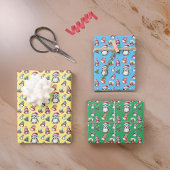 イエローグリーンとブルーが可愛いクリスマスペンギン ラッピングペーパーシート