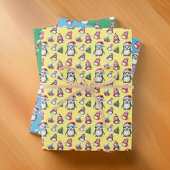 イエローグリーンとブルーが可愛いクリスマスペンギン ラッピングペーパーシート