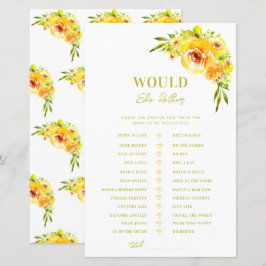 イエローグリーンのブライダルシャワー「どちらがいい?」ゲーム