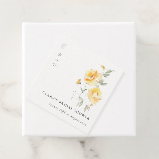 イエローグリーンの水彩ローズフラワー ブライダルシャワー フェイバータグ (インサイチュ)