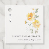 イエローグリーンの水彩ローズフラワー ブライダルシャワー フェイバータグ (正面)