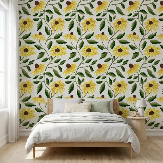 イエローグリーンひまわり水彩風の野の花 壁紙 (Yellow Green Sunflower Watercolor Wildflower Wallpaper)