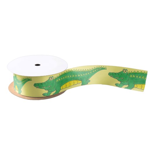 イエローグリーンアリゲーターワニ掛けワニ サテンリボン (リール)