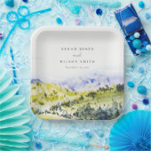 イエローグリーンウォーターカラーカントリーサイドヒルズウェディン ペーパープレート (パーティー)